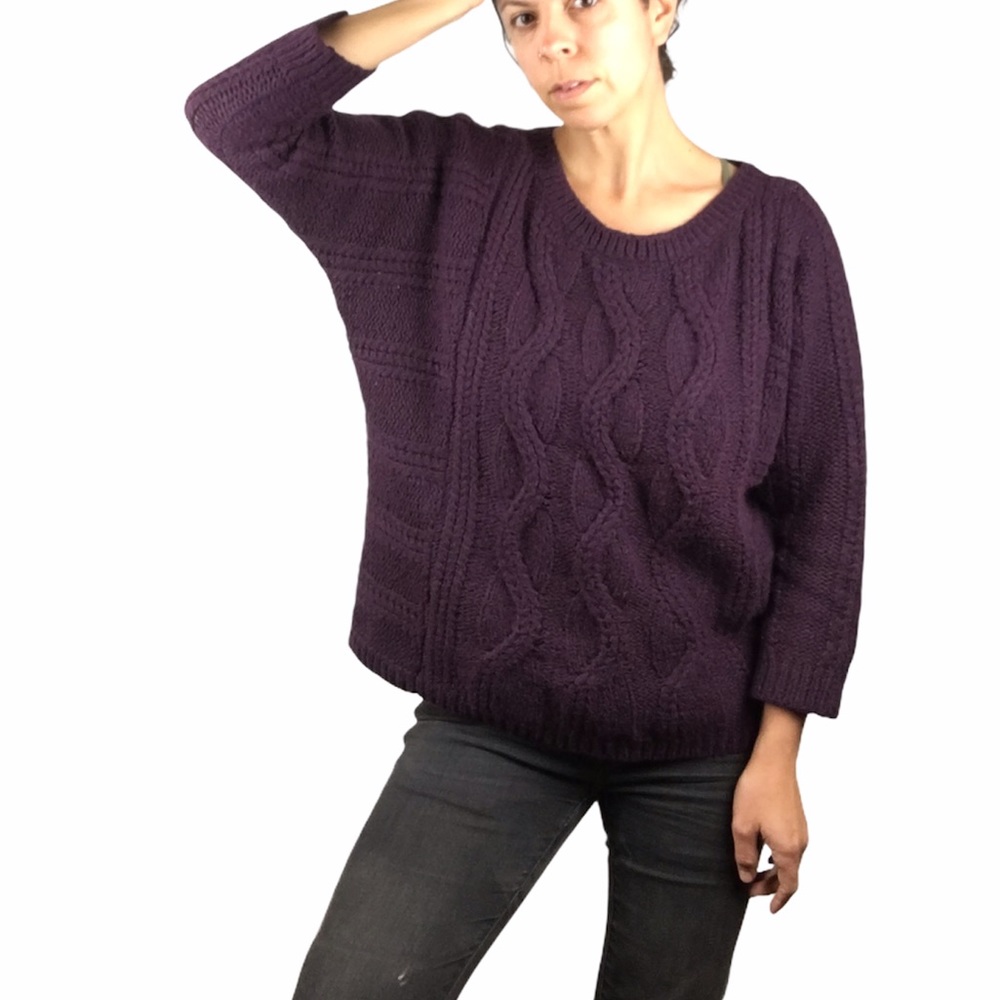 Loft Sweater Purple Cropped Chunky Cable Knit